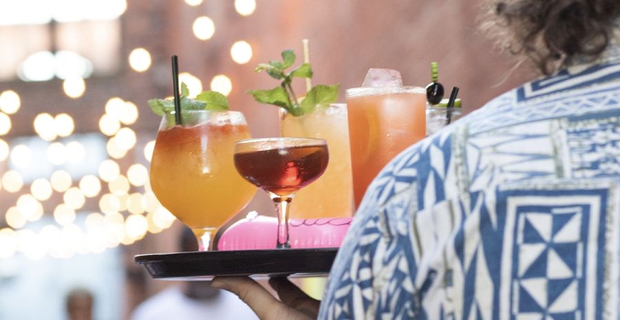 A tray of unique cocktails at Alley Twenty Six.