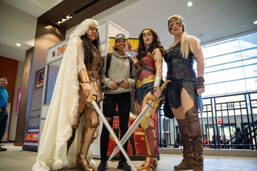 4 guests pose in cosplay and NC Comicon in Durham, NC.