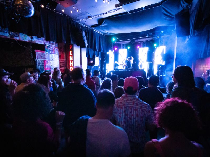 A crowd watches a concert at The Pinhook in downtown Durham, NC.