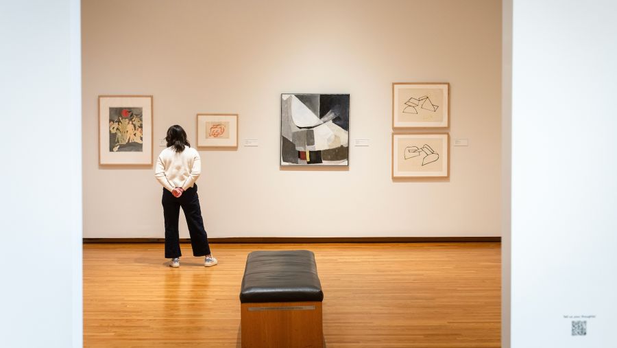 A woman looks at art at Nasher Museum of Art in Durham, NC