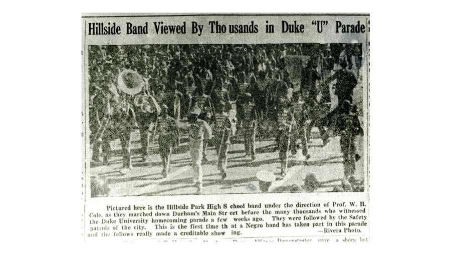 A newspaper clipping from the mid 1900's depicts the Hillside High School marching band.